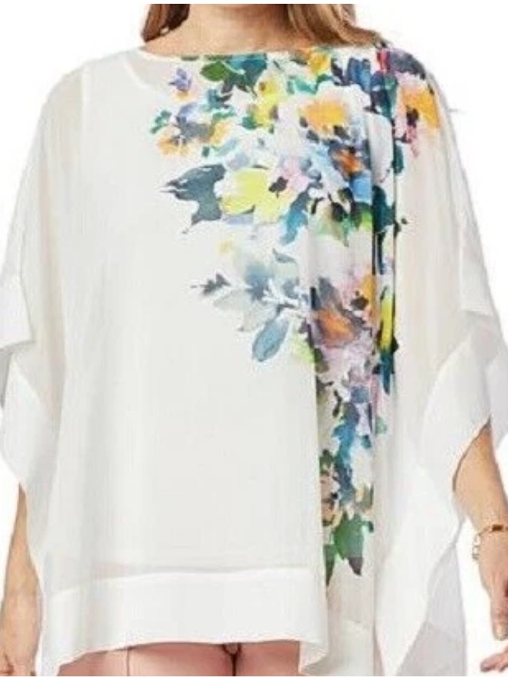 Nina Leonard Floral Printed SHEER Chiffon Poncho with Camisole Size L